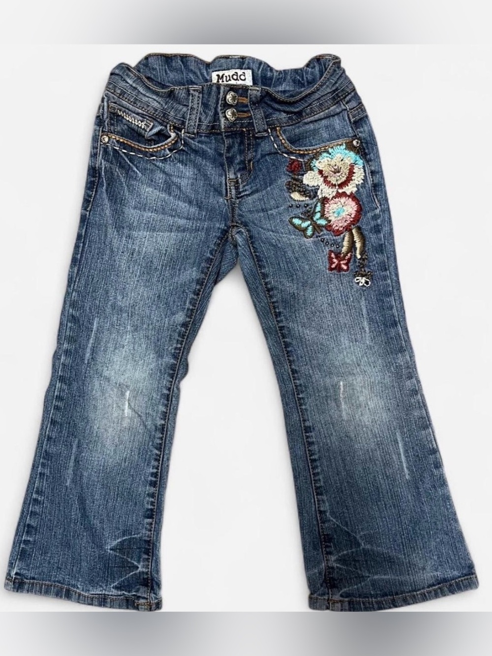 Girl’s Mudd Vintage y2k Straight Leg Jeans with Flower & Butterfly Embroidery